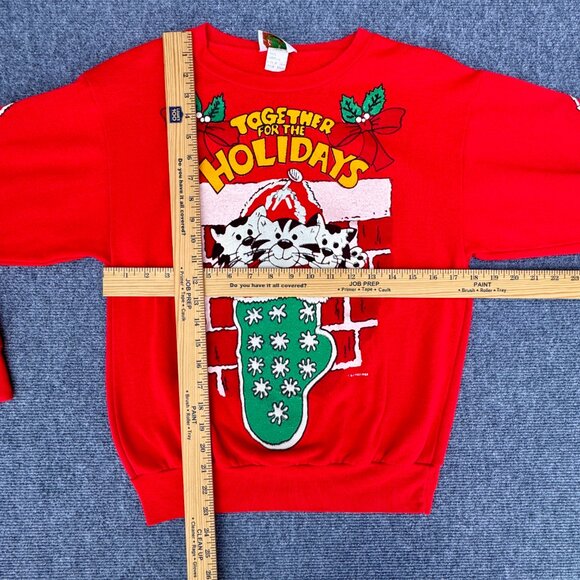 VTG 88 Xmas Sweatshirt Small Cats in Stockings Together For the Holidays 3D Puff - Picture 5 of 7